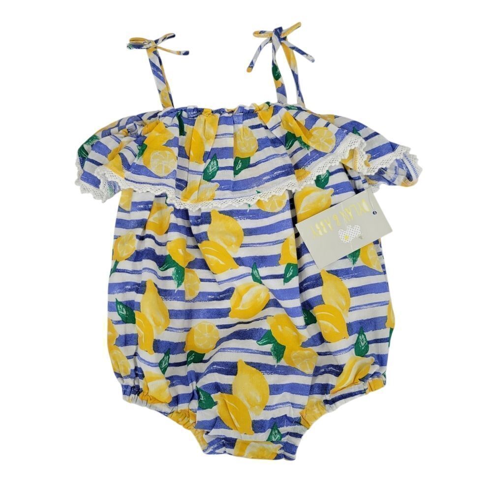 Dylan & Abby Blue Stripes Yellow Lemon Bubble Romer Cotton Girls 18mo NEW